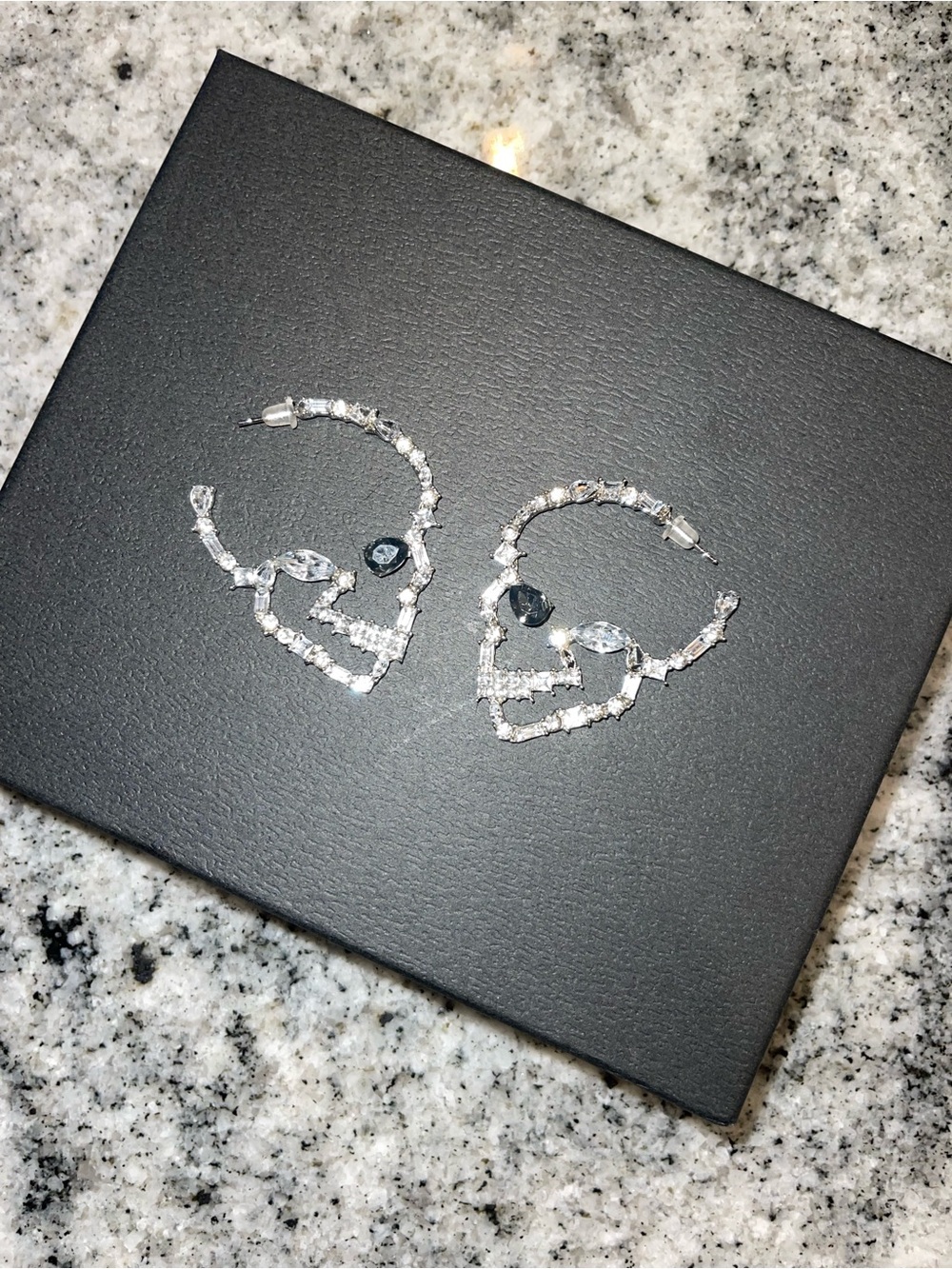 eye candy Clear Crystal Skull Hoop Earrings with Dark Teardrop Accent